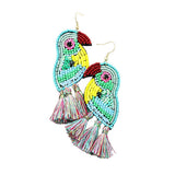 Multi Bead Sequin Parrot Tassel Earrings