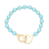 Open Metal Link Accented Faceted Beaded Stretch Bracelet