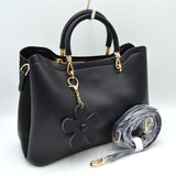 Elegant Top Handle Satchel Bag with Detachable Shoulder Strap and Floral Charm