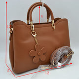Elegant Top Handle Satchel Bag with Detachable Shoulder Strap and Floral Charm
