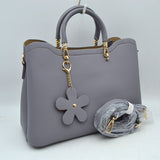 Elegant Top Handle Satchel Bag with Detachable Shoulder Strap and Floral Charm