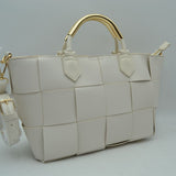 Wide Woven Accent Top Handle Satchel Crossbody Bag
