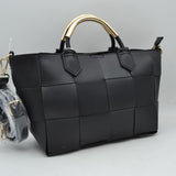 Wide Woven Accent Top Handle Satchel Crossbody Bag