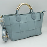Wide Woven Accent Top Handle Satchel Crossbody Bag