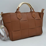 Wide Woven Accent Top Handle Satchel Crossbody Bag