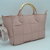 Wide Woven Accent Top Handle Satchel Crossbody Bag