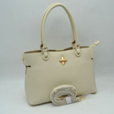 Textured Top Handle Handbag with Metallic Turn-Lock Accent
