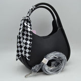Pebble Textured Slouchy Hobo Shoulder Bag with Checkerboard Scarf Accent
