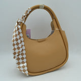 Pebble Textured Slouchy Hobo Shoulder Bag with Checkerboard Scarf Accent