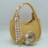 Pebble Textured Slouchy Hobo Shoulder Bag with Checkerboard Scarf Accent