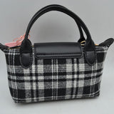 Plaid Fabric Mini Satchel Bag with Snap Flap and Shoulder Strap
