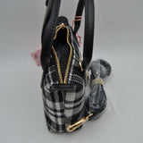 Plaid Fabric Mini Satchel Bag with Snap Flap and Shoulder Strap