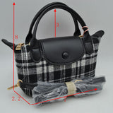 Plaid Fabric Mini Satchel Bag with Snap Flap and Shoulder Strap