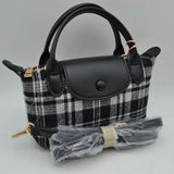 Plaid Fabric Mini Satchel Bag with Snap Flap and Shoulder Strap