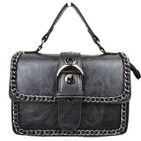 Vintage Crossbody Satchel Bag with Chain Trim