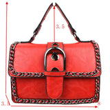Vintage Crossbody Satchel Bag with Chain Trim