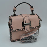 Women's Structured Top-Handle Crossbody Bag with Woven Chain Trim