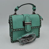 Women's Structured Top-Handle Crossbody Bag with Woven Chain Trim