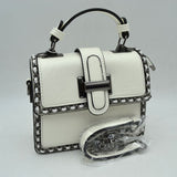 Women's Structured Top-Handle Crossbody Bag with Woven Chain Trim