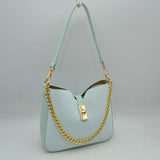 Chain Accent Shoulder Bag with Center Snap Closure