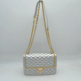 Quilted Flap Shoulder Bag with Woven Chain Strap