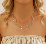 Stainless Steel Sparkling Zircon Tassel Necklace