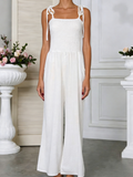 Square Neck Smocked Wide-Leg Jumpsuit