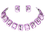 Emerald Cut Stone Link Evening Necklace Earring Set