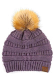 C.C Solid Ribbed Knit Beanie with Pom