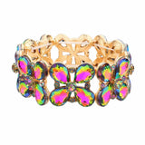 Floral Teardrop Glass Crystal Stretch Evening Bracelet