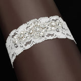 Marquise Stone Cluster Pearl Embellished Lace Stretch Wedding Garter