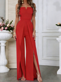 Sexy Fitted Slit Strapless Jumpsuit