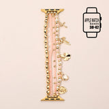 Bow Clover Heart Cross Charm Dangle Floral Ceramic Ball Pearl Beaded Multi Layered Apple Watch Band