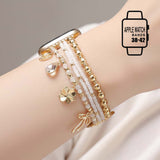 Bow Clover Heart Cross Charm Dangle Floral Ceramic Ball Pearl Beaded Multi Layered Apple Watch Band