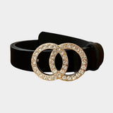 Stone Embellished Buckle Accented Faux Leather Belt