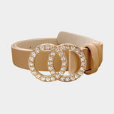Stone Embellished Buckle Accented Faux Leather Belt
