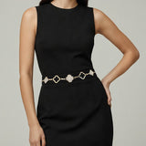Rhinestone Pave Open Quatrefoil Charm Link Waist Chain Belt