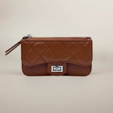 Quilted Faux leather Compact Card Holder Keychain Wallet