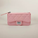 Quilted Faux leather Compact Card Holder Keychain Wallet