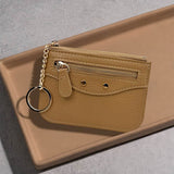 Compact Slim Faux Leather Zip Card Holder Wallet with Key Ring