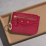 Compact Slim Faux Leather Zip Card Holder Wallet with Key Ring