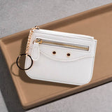 Compact Slim Faux Leather Zip Card Holder Wallet with Key Ring