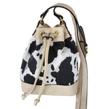 Cow Patterned Faux Leather Drawstring Crossbody Bag