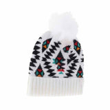 BABY Aztec Patterned Faux Fur Pom C.C Beanie