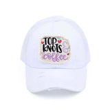 C.C DISTRESSED TOP KNOTS AND COFFEE PATCH PONYCAP