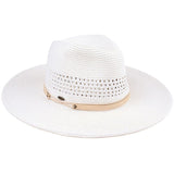 C.C Women's Faux Leather String Paper Straw Panama Hat Sun