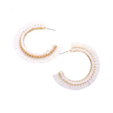 Cube Bead Embellished Raffia Hoop Earrings