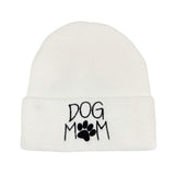 Dog Mom Message Paw Pointed Solid Knit Beanie Hat
