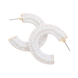 Faceted Bead Embellished Raffia Wrapped Hoop Earrings