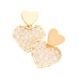 Faceted Bead Wrapped Heart Link Dangle Earrings